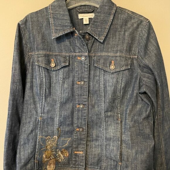 Coldwater Creek Embellished Beaded Denim Jean Jacket 14 - Picture 1 of 12